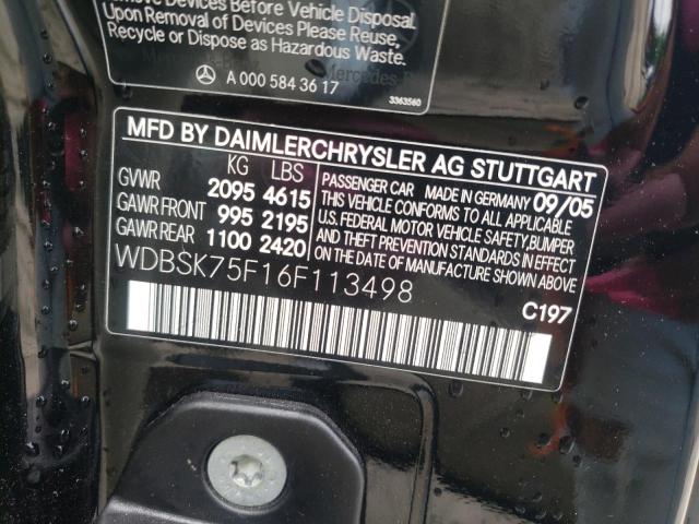 WDBSK75F16F113498 - 2006 MERCEDES-BENZ SL 500 შავი ფოტო 13