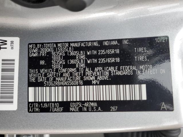 5TDGZRBH6NS560816 - 2022 TOYOTA HIGHLANDER XLE Silber Foto 14