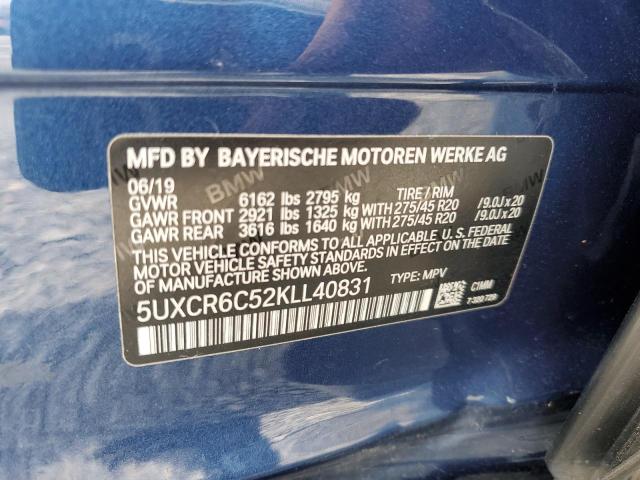 5UXCR6C52KLL40831 - 2019 BMW X5 XDRIVE40I BLUE photo 13