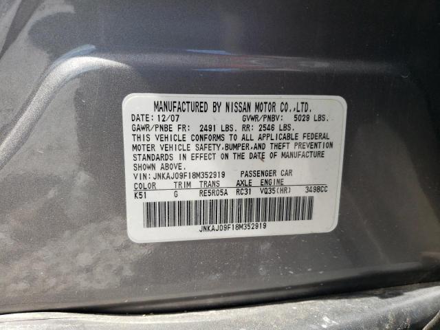 JNKAJ09F18M352919 - 2008 INFINITI EX35 BASE Մոխրագույն լուսանկար 12