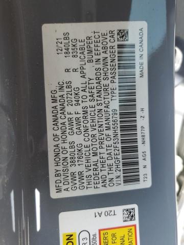 2HGFE2F53NH556799 - 2022 HONDA CIVIC SPORT 青绿色 照片 13