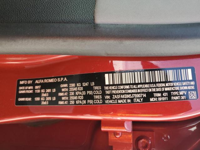 ZASFAKBN5J7B90714 - 2018 ALFA ROMEO STELVIO TI RED photo 13