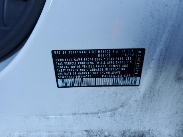 3VWDP7AJ1DM396758 - 2013 VOLKSWAGEN JETTA SE WHITE photo 12