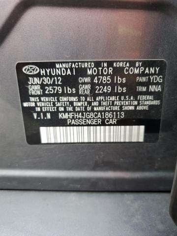 KMHFH4JG8CA186113 - 2012 HYUNDAI AZERA GLS GRAY photo 12