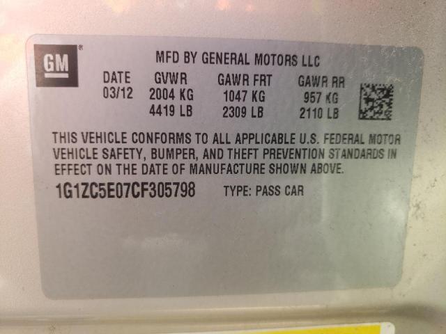 1G1ZC5E07CF305798 - 2012 CHEVROLET MALIBU 1LT 米色 照片 12