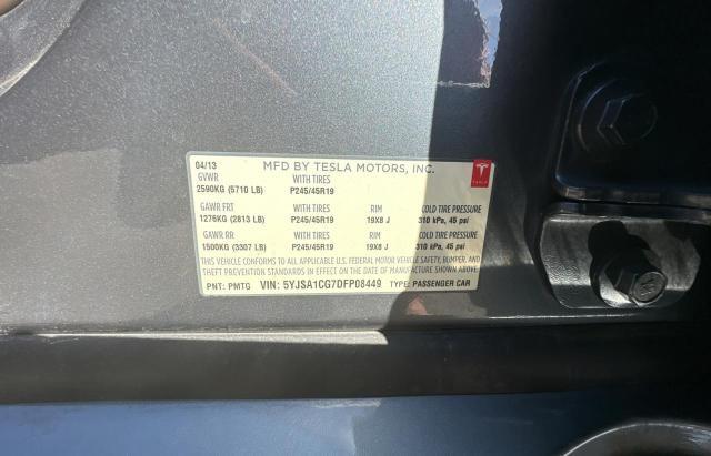 5YJSA1CG7DFP08449 - 2013 TESLA MODEL S Մոխրագույն լուսանկար 10