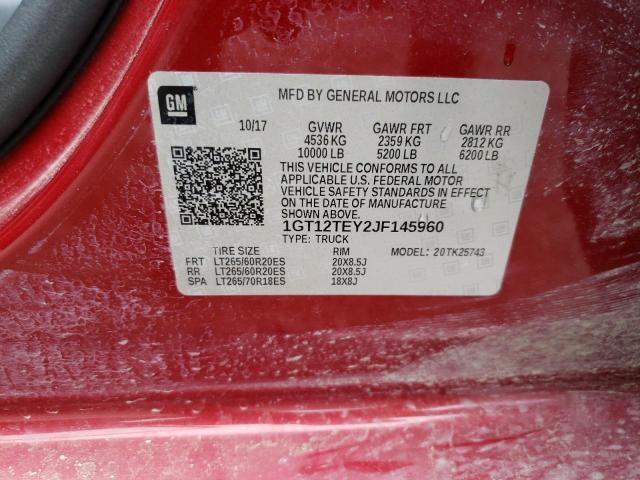 1GT12TEY2JF145960 - 2018 GMC SIERRA K2500 SLT RED photo 12