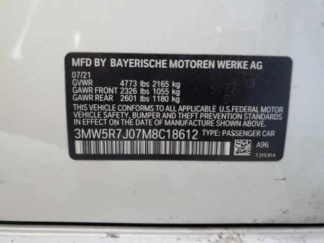 3MW5R7J07M8C18612 - 2021 BMW 330XI WHITE photo 12