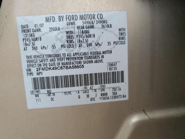 2FMDK49C87BA58605 - 2007 FORD EDGE SEL PLUS TAN photo 14