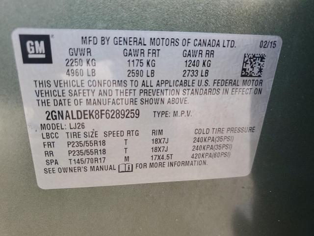 2GNALDEK8F6289259 - 2015 CHEVROLET EQUINOX LTZ GREEN photo 13