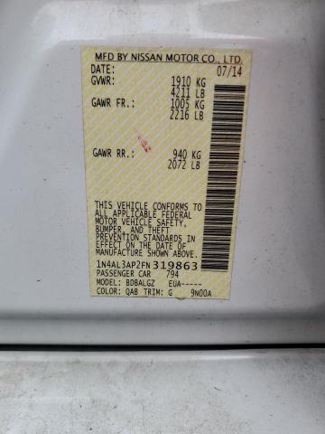 1N4AL3AP2FN319863 - 2015 NISSAN ALTIMA 2.5 白色 照片 12