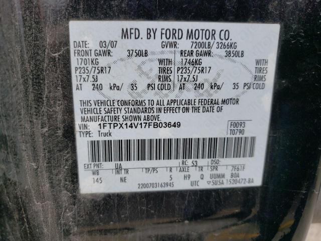 1FTPX14V17FB03649 - 2007 FORD F150 BLACK photo 12