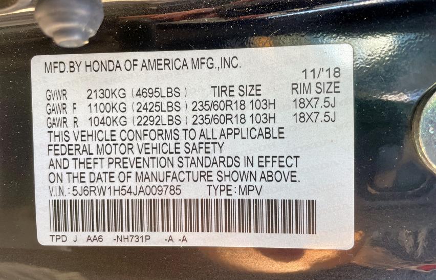 5J6RW1H54JA009785 - 2018 HONDA CR-V EX BLACK photo 10