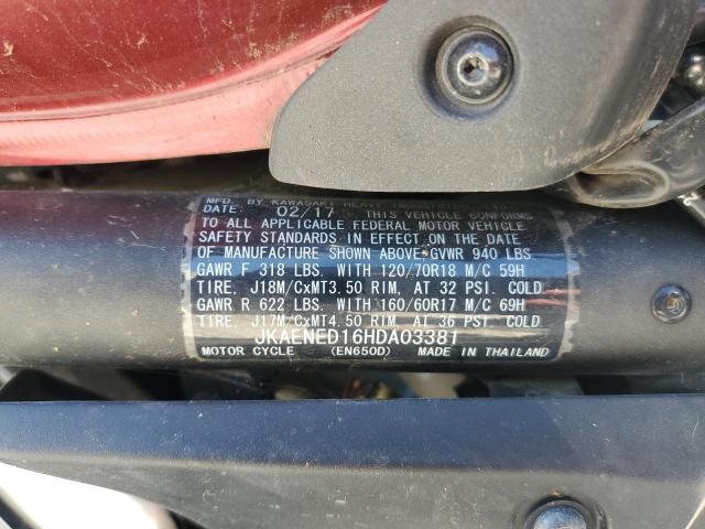 JKAENED16HDA03381 - 2017 KAWASAKI EN650 D RED photo 10