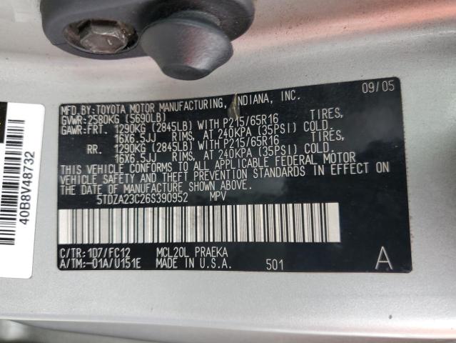 5TDZA23C26S390952 - 2006 TOYOTA SIENNA CE SILVER photo 13