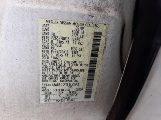 5N1AR18W85C736291 - 2005 NISSAN PATHFINDER LE თეთრი ფოტო 10