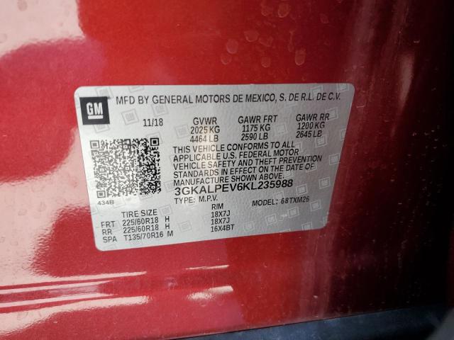 3GKALPEV6KL235988 - 2019 GMC TERRAIN SLT RED photo 12