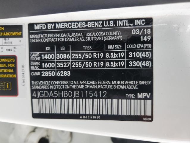 4JGDA5HB0JB115412 - 2018 MERCEDES-BENZ GLE 350 4MATIC WHITE photo 13