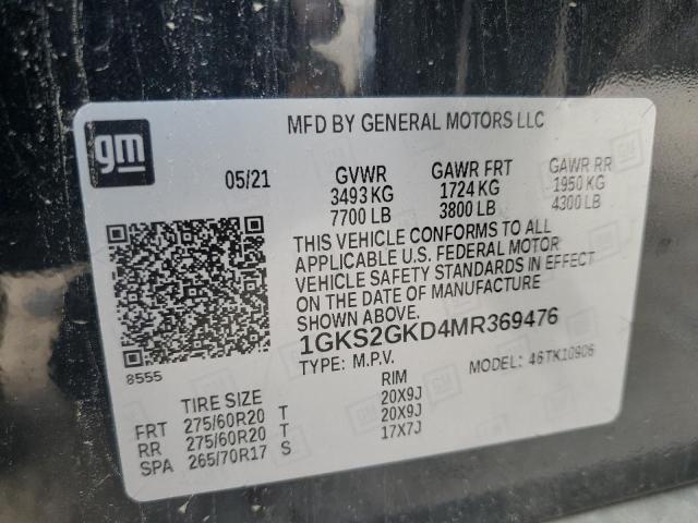 1GKS2GKD4MR369476 - 2021 GMC YUKON XL K1500 SLT BLACK photo 12