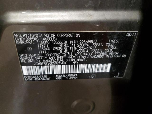 JTMRFREV6D5024200 - 2013 TOYOTA RAV4 XLE GRAY photo 13