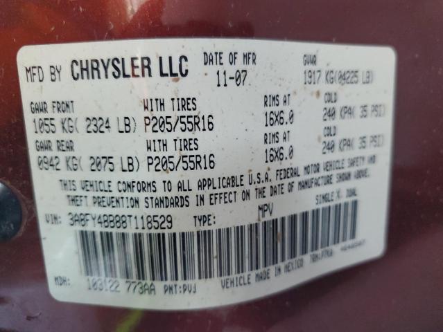 3A8FY48B88T118529 - 2008 CHRYSLER PT CRUISER BURGUNDY photo 12