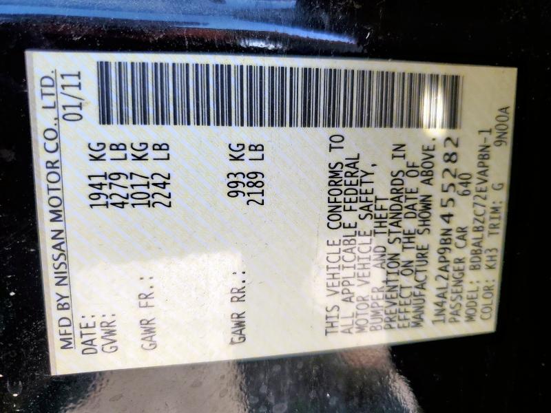 1N4AL2AP9BN455282 - 2011 NISSAN ALTIMA BASE BLACK photo 12