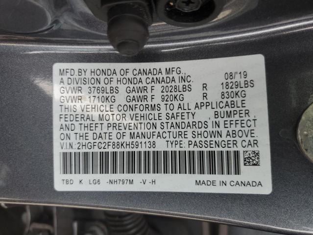 2HGFC2F88KH591138 - 2019 HONDA CIVIC SPORT 灰色 照片 13