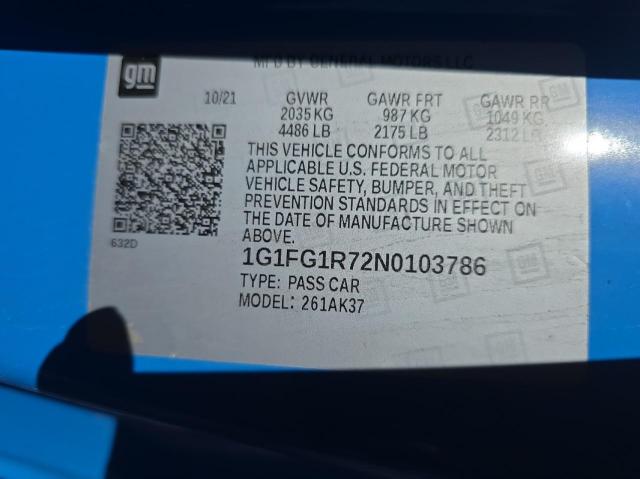 1G1FG1R72N0103786 - 2022 CHEVROLET CAMARO SS BLUE photo 10