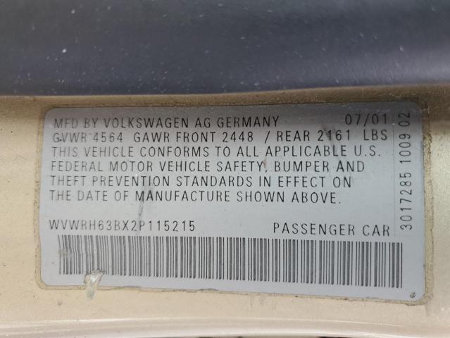 WVWRH63BX2P115215 - 2002 VOLKSWAGEN PASSAT GLX Qızıl foto 12