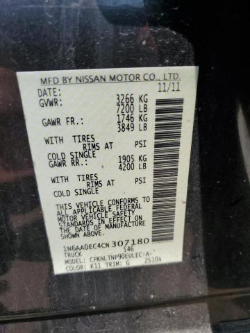 1N6AA0EC4CN307180 - 2012 NISSAN TITAN S GRAY photo 12