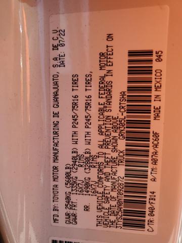 3TYSZ5AN0NT092872 - 2022 TOYOTA TACOMA ACCESS CAB თეთრი ფოტო 12