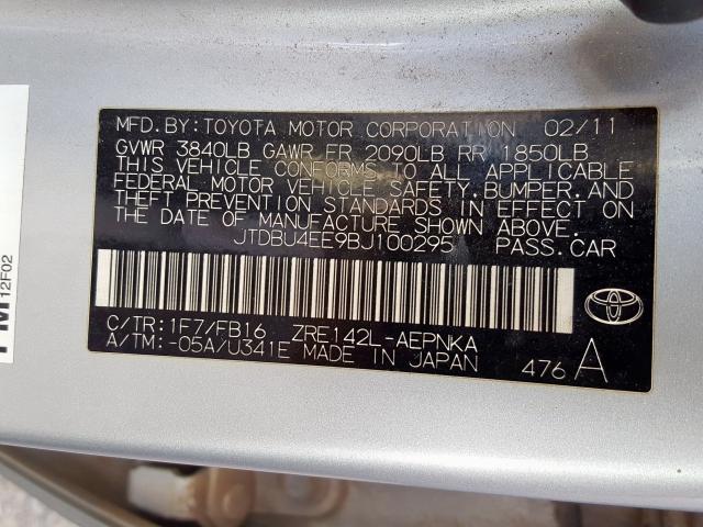 JTDBU4EE9BJ100295 - 2011 TOYOTA COROLLA BASE  照片 10