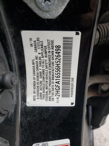 2HGFA16556H526498 - 2006 HONDA CIVIC LX BLACK photo 12