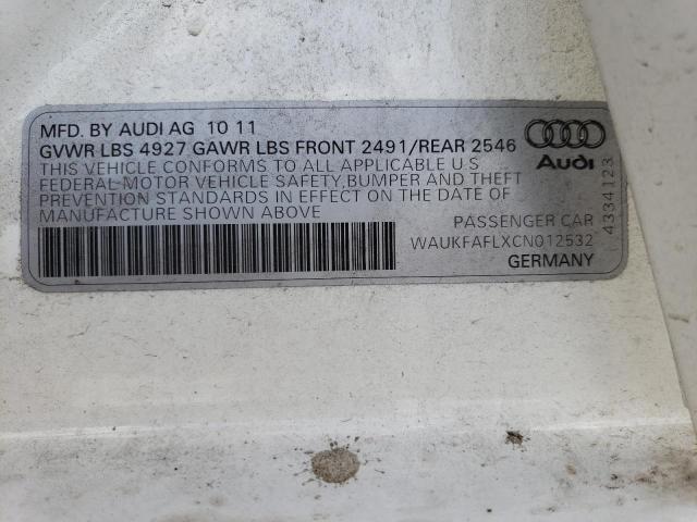 WAUKFAFLXCN012532 - 2012 AUDI A4 PRESTIGE WHITE photo 13