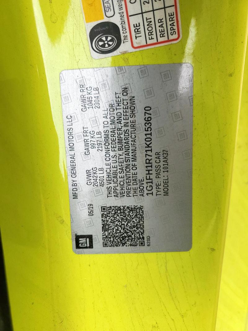 1G1FH1R71K0153670 - 2019 CHEVROLET CAMARO SS GREEN photo 12