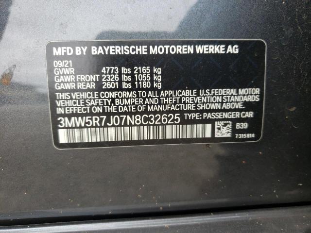 3MW5R7J07N8C32625 - 2022 BMW 330XI GRAY photo 12