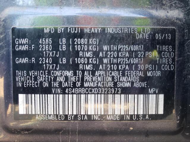 4S4BRBCCXD3323973 - 2013 SUBARU OUTBACK 2.5I PREMIUM CHARCOAL photo 12