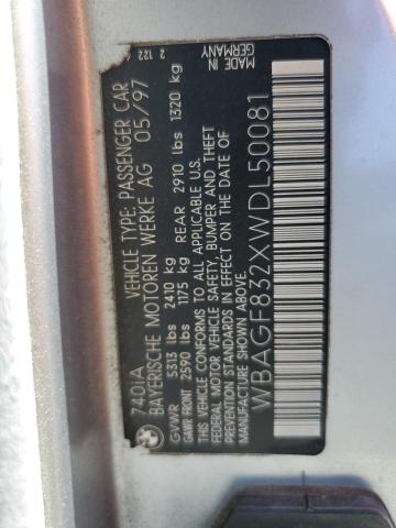 WBAGF832XWDL50081 - 1998 BMW 740 I AUTOMATIC SILVER photo 12