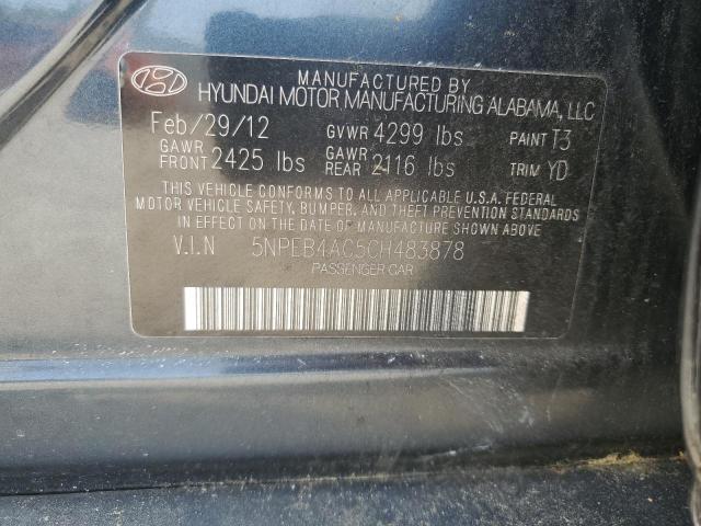 5NPEB4AC5CH483878 - 2012 HYUNDAI SONATA GLS CHARCOAL photo 12