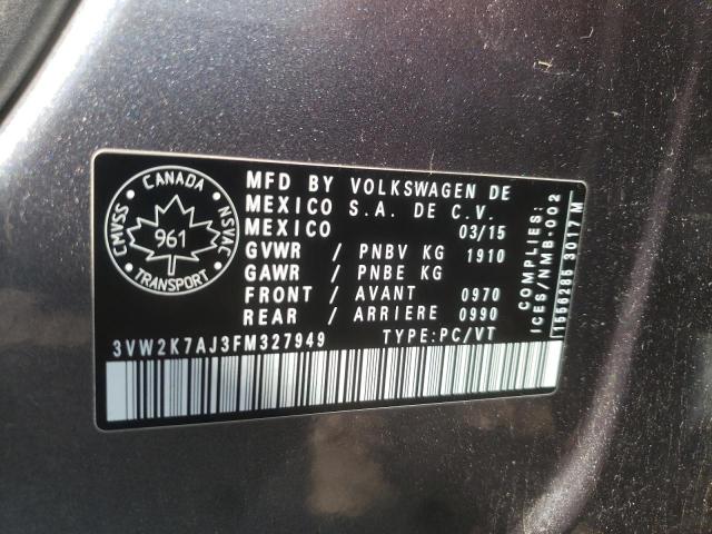 3VW2K7AJ3FM327949 - 2015 VOLKSWAGEN JETTA BASE 石墨色 照片 12