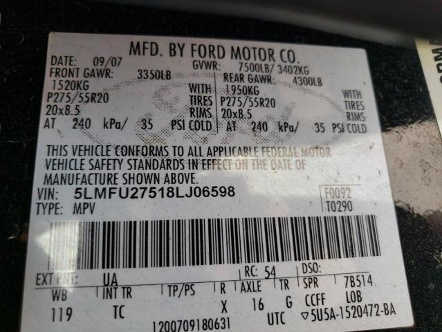 5LMFU27518LJ06598 - 2008 LINCOLN NAVIGATOR 黑色 照片 12