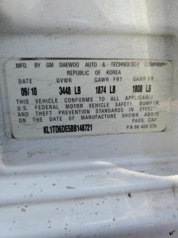 KL1TD6DE5BB148721 - 2011 CHEVROLET AVEO LS 白色 照片 12