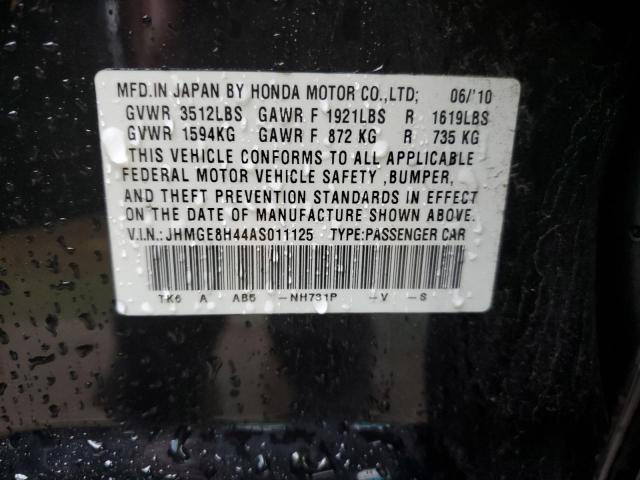 JHMGE8H44AS011125 - 2010 HONDA FIT SPORT BLACK photo 12