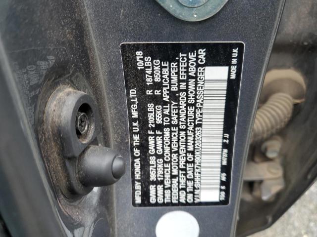 SHHFK7H90KU203263 - 2019 HONDA CIVIC SPORT TOURING CHARCOAL photo 12