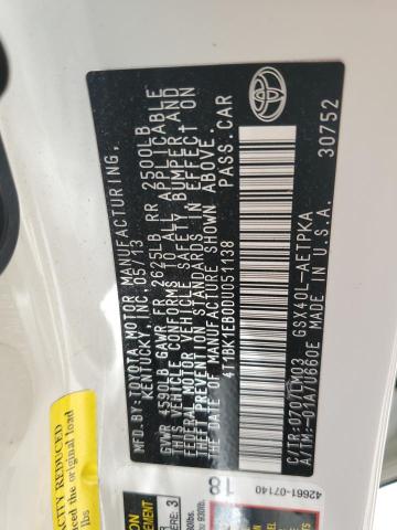 4T1BK1EB0DU051138 - 2013 TOYOTA AVALON BASE 白色 照片 12