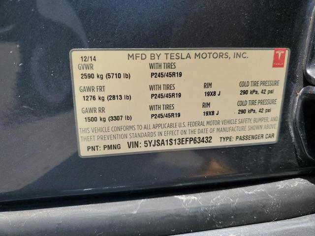 5YJSA1S13EFP63432 - 2014 TESLA MODEL S GRAY photo 12