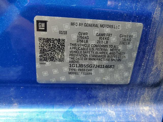 1G1JB5SG7J4114683 - 2018 CHEVROLET SONIC LS BLUE photo 12