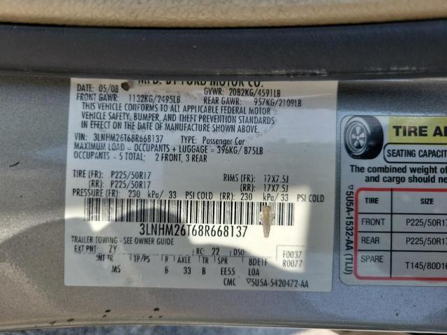 3LNHM26T68R668137 - 2008 LINCOLN MKZ SILVER photo 10