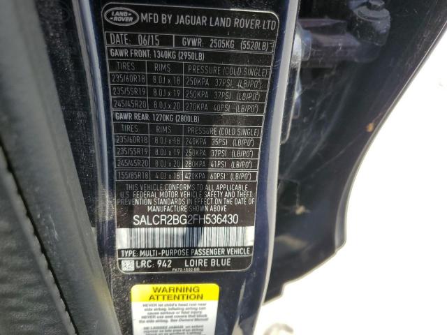 SALCR2BG2FH536430 - 2015 LAND ROVER DISCOVERY HSE BLUE photo 13