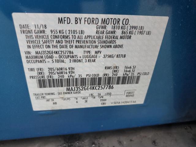 MAJ3S2GE4KC257786 - 2019 FORD ECOSPORT SE Bleu photo 13